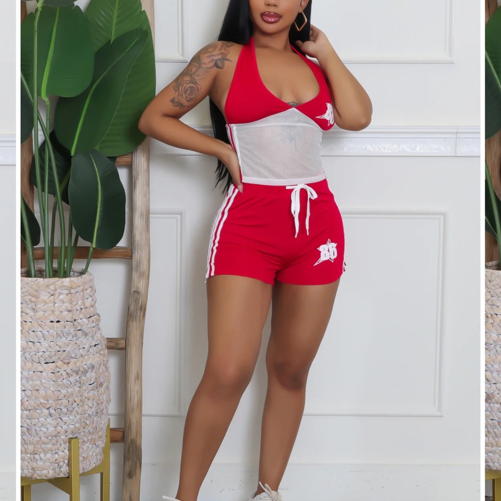 Red and White Athletic Two-Piece Set